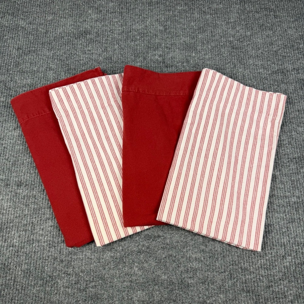 Vtg 90s Lands End Coming Home Flannel Pillowcases SET of 4 Portugal Cotton
